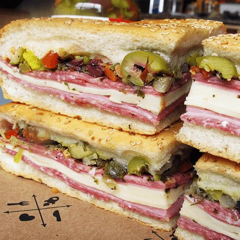 Tweak the recipe if you try to make this at home based on your family's likes. Muffaletta Sandwich, Muffuletta Sandwich, Best Sandwich, Chapati, Sandwich Recipes, Food Shop, New Orleans, Food To Make, Sandwiches