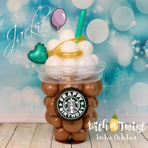 Party Balloons Diy, Starbucks Birthday, Surprise Birthday Decorations, Christmas Balloon Decorations, Balloon Bouquet Diy, Balloon Tower, Balloon Template, Corporate Events Decoration, Caramel Drizzle