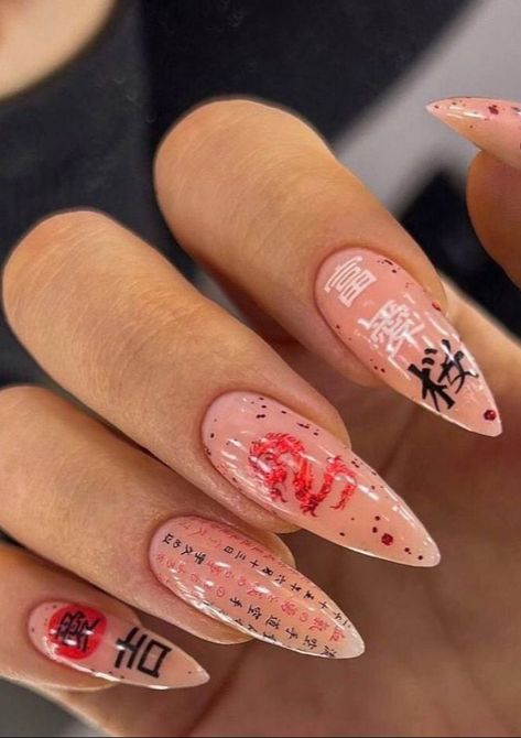 Chinese Dragon Nails Designs, Staleto Nails, Chinese Nails Designs, Xiaohongshu Nails, Nails Douyin, Chinese Nails, Douyin Nails, Best Nail Designs, Cruise Nails