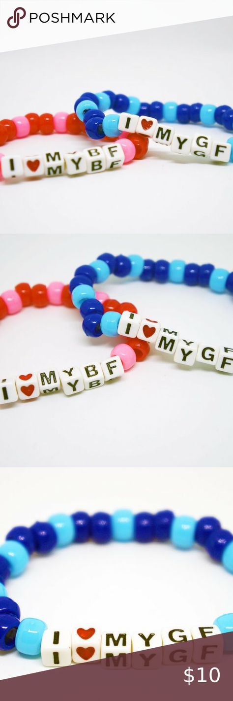 I Love my BF/GF Word Beaded Kandi Bracelet Set I Love My Gf Bracelet, Bracelet Ideas Bf And Gf, Couple Beaded Bracelets Words, Matching Word Bracelets, Bf And Gf Matching Bracelets Diy, Gf And Bf Bracelets, Matching Bf Gf Bracelets, Couple Beaded Bracelets Diy, Bf And Gf Bracelets Diy