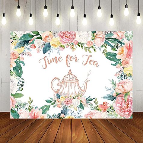 Tea Party Backdrop Ideas, Kindergarten Photoshoot, Pink Butterfly Decorations, Tea Party Backdrop, Diy Party Banner, Flowers Backdrop, Floral Teapot, Butterfly Decoration, Banner Diy