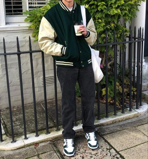 Outfit Varsity Jacket Outfit Aesthetic Men, Varsity Jacket Aesthetic Boy, Letterman Jacket Outfit Men, Green Varsity Jacket Outfit, Jersey Jacket Outfit, Varsity Jacket Outfit Mens, Varsity Jacket Aesthetic, Letterman Jacket Outfit, Varsity Outfit