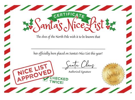 Santa Nice List Certificate Natal, Santas Nice List Certificate, Christmas Gift Tags From Santa, Elf On The Shelf Nice List Printable, Elf On The Shelf Nice List, Santa Nice List Certificate Free Printable, Elf Certificate Free Printable, Elf Nice List Free Printable, Santa Certificate Free Printable