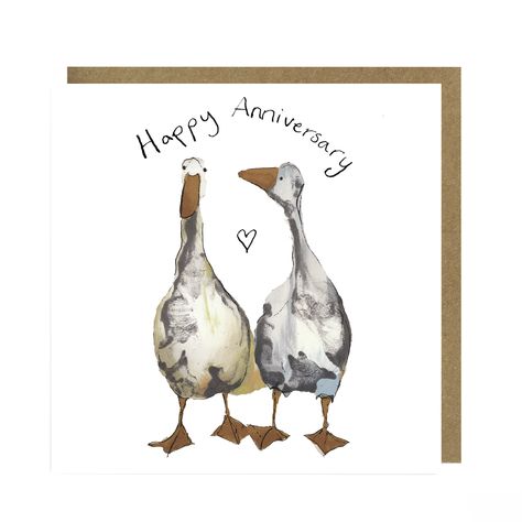 Happy Anniversary card featuring a wonderful illustration of this jolly pair of geese! Meet Wendy & Grace - a pair of gorgeous geese. They are sure to delight any couple celebrating an anniversary...whether newly married or long-suffering! 10% of profits are donated to childrens' literacy charity 'Read for Good'. Left it to the last minute? We will be delighted to handwrite a personal message inside any card and send it direct to the recipient for you. The card is printed on lovely heavyweig Watercolor Anniversary Card, Catherine Rayner, Happy Anniversary Card, Couple Celebrating, Look Of Love, Happy Anniversary Cards, Bear Card, Watercolor Paintings Easy, Newly Married