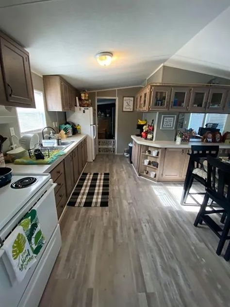 Florida Single Wide Interior After Single Wide Renovation, Trailer Remodel Single Wide, Single Wide Trailer Remodel, Mobile Home Single Wide, Above Kitchen Cabinets Ideas, Decorating Above Kitchen Cabinets Ideas, Double Wide Remodel, Single Wide Remodel, Mobile Home Kitchen