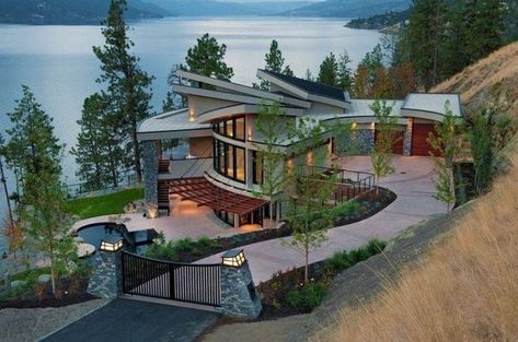 Modern Lake House, Modern Mountain Home, Large House, Luxury Homes Dream Houses, A Hill, Dream House Exterior, Elegant Homes, Residential Architecture, Dream Home Design