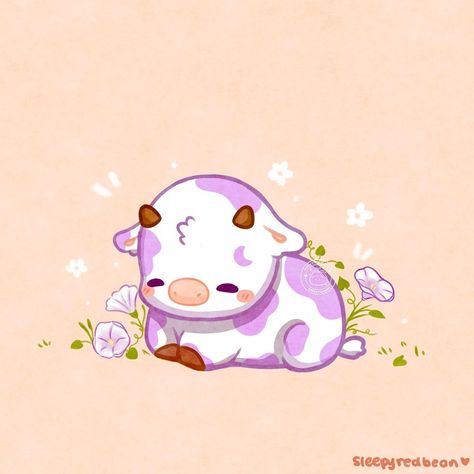 Lyn🌱 on Instagram: “Hi friends! Many of you really liked my blue cow, so as per requested, here is another cow! Purple + moonflower cow! Promise I’m working…” Blueberry Cow Drawing, Kawaii Cow Tattoo, Kawaii Cow Drawing Wallpaper, Purple Cow Wallpaper, Cute Cow Animation, Cow Drawing Easy, Cow Wallpaper, Cow Illustration, Cow Drawing