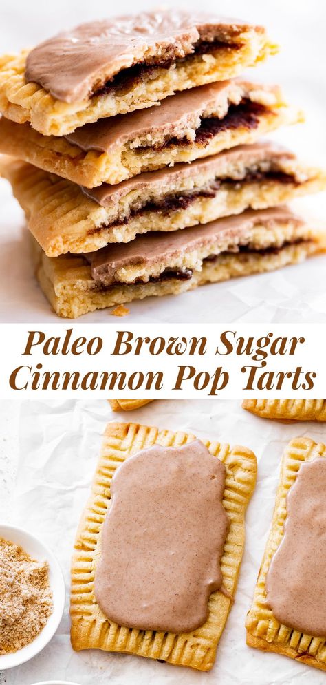 The ultimate healthier version of the absolute best nostalgic treat is here! These brown sugar cinnamon pop tarts taste so much like the originals but without any of the unhealthy ingredients! They’re made gluten free and grain free with dairy free and paleo options. A fun from-scratch healthy baking project for kids to help with. #paleo #paleobaking #paleotreats #glutenfree #glutenfreebaking #healthybaking Brown Sugar Cinnamon Pop Tarts, Cinnamon Pop Tarts, Homemade Brown Sugar, Homemade Pop Tarts, Paleo Kids, Paleo Baking, Paleo Sweets, Pastry Crust, Strawberry Filling