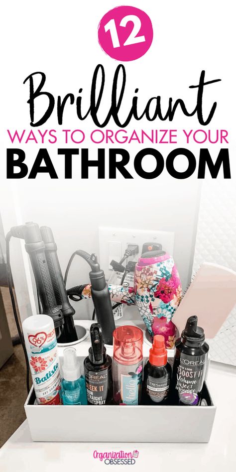 These bathroom organizing tips will have your bathroom organized in no time. These 12 ways to organize a bathroom will help you organize your bathroom drawers, organize toiletries and hair tools. Check out all the ways to organize your bathroom here. Organize Toiletries Bathroom, Organizing Ideas For Hair Stuff, Ways To Store Hair Tools, How To Store Tampons In Bathroom, How To Organize Hair Tools, Hair Tools Organization Diy, Hair Product Organization Bathroom, Organizing Hair Products, Organize Hair Tools