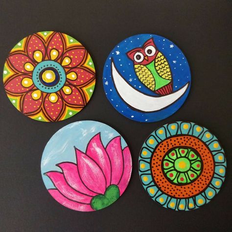 Handpainted coasters ,#crafts2dio #coaster #handpainted #diy Handpainted Coasters, Hand Painted Coasters, Painted Coasters, Art Coasters, Coaster Art, Coaster Crafts, Diy Wall Art Decor, Hand Painted Jewelry, Diy Coasters