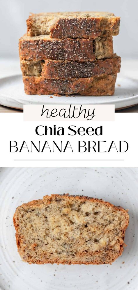 This chia seed banana bread is moist, delicious, and packed with superfoods like chia seeds and Greek yogurt. It is quick and easy to whip up and makes a tasty, nourishing breakfast, snack, or dessert. Each slice is soft, moist, and delicious. Banana Bread Recipe Chia Seeds, Banana Chia Bread, Banana Bread Chia Seeds, Chia Seed Banana Bread, Banana Bread With Chia Seeds, Granola With Chia Seeds, Chia Seed Bread Recipe, Baking With Chia Seeds, Banana Bread Recipe Yogurt