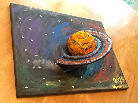 3D model of Saturn on a canvas 3d Saturn Planet Project, Saturn Model Project Kids, Saturn Project For School, Saturn Planet Project, Saturn Project, Projects For School, Solar System Projects For Kids, Planet Project, Planet Crafts