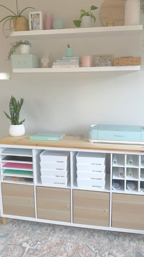 DIY - IKEA | IKEA hacks & creative ideas | Transform your home office with this stunning IKEA Kallax storage hack by @simply.done.organizing! 📚✨ Achieve maximum storage and style… | Instagram Ikea Kallax Desk Ideas, Ikea Kallax Office Storage, Ikea Pen Storage, Ikea Kallax Office Ideas, Kallax Office Organization, Kallax Office Ideas, Ikea Printer Storage Hack, Ikea Office Storage Paperwork, Teacher Home Office Ideas