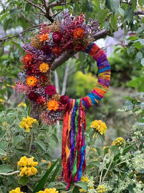 Bauble Wreath, Wreath Ring, Rainbow Wreath, Dried Flower Wreath, Moss Wreath, Wreath Wall Decor, Mothers Day Wreath, Dried Flower Wreaths, Everlasting Flowers