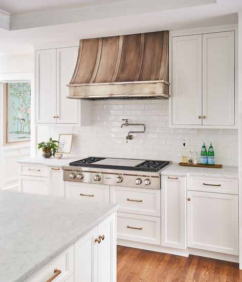 Must-Haves for the Kitchen — Kara Cox Interiors #interiordesign #homedecor #kitchen #homeideas #decor #kitchendecor #kitchendesign #woodfloor #range #oven #stove #rangehood #copper #copperhood White Kitchen Peninsula, Kitchen Build Ideas, Ogee Tile, Wood Hood, New House Design Ideas, Hood Kitchen, Southern Interior, Grey Kitchen Island, Kitchen Peninsula