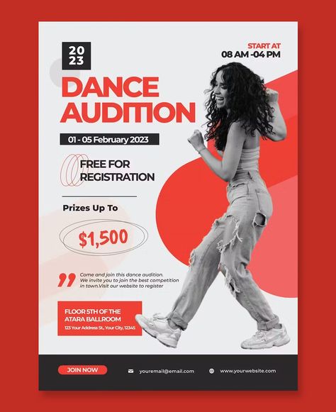 Dance Audition Poster Template AI, EPS, PSD. Size 8.2 x 11.7 Inch (A4) with bleeds. Dance Audition Poster, A4 Poster Design, Audition Poster Design, Audition Poster, Dance Event Poster, Dance Poster Design, Charity Poster, Dance Audition, Admissions Poster