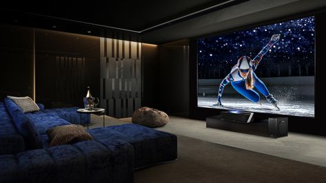 Hisense's 100-inch short-throw 4K HDR projector arrives in Australia next week Bedroom Projector, Home Cinema Projector, Tv Projector, Home Theater Room Design, Projector Tv, Theater Room Design, Short Throw Projector, Big Screen Tv, Bedroom Setup