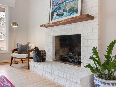 White Brick Fireplace, Tall Fireplace, Painted Brick Fireplace, Painted Brick Fireplaces, Diy Fireplace Makeover, Diy Wainscoting, Paint Fireplace, Fireplace Hearth, This Old House