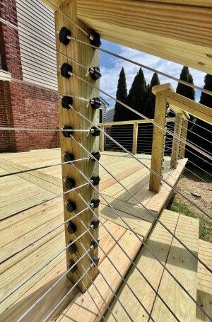 An Economical Cable Rail | JLC Online Wood Decks, Cable Railing Systems, Yard Fence, Front Yard Fence, Deck Builders, Cable Railing, Modern Fence, Deck Railings, Wood Deck