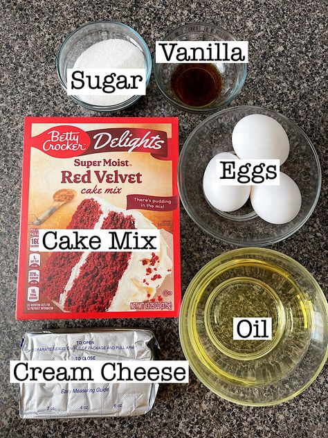 Get the best of both worlds with these red velvet brownies. Made with a cake mix and topped with a creamy cheesecake layer, they're the ultimate indulgence! Red Velvet Cake Mix Cheesecake, Red Velvet Cheesecake Brownies Easy, Red Velvet Cheesecake Swirl Cake, Red Brownies Velvet, Red Velvet Cheesecake Brownies From Box Cake Mixes, Red Velvet Brownies Cake Mix Easy, Red Velvet Cake Mix Recipes Easy, Red Velvet Bars Cream Cheese, Red Velvet Cupcakes From Box Cake Mixes Easy Recipes