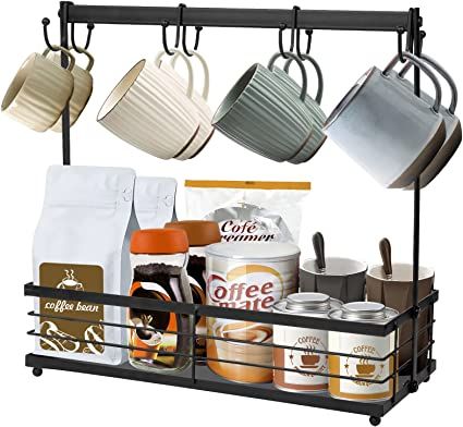 Coffee Mug Holder with Removable Hooks - Metal 8 Mugs Coffee Cup Holder Storage Organizer for Counter Coffee Bar Kitchen, Coffee Mug Display, Mug Storage, Coffee Mug Holder, Coffee Holder, Coffee Cup Holder, Mug Display, Mug Tree, Mug Holder