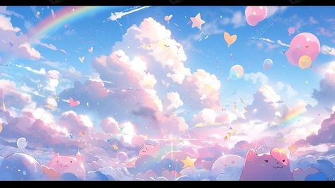 Rainbow Drawing, Sky With Clouds, Balloon Clouds, Ppt Background, Rainbow Bubbles, Slide Background, Powerpoint Background, Pastel Sky, Rainbow Sky