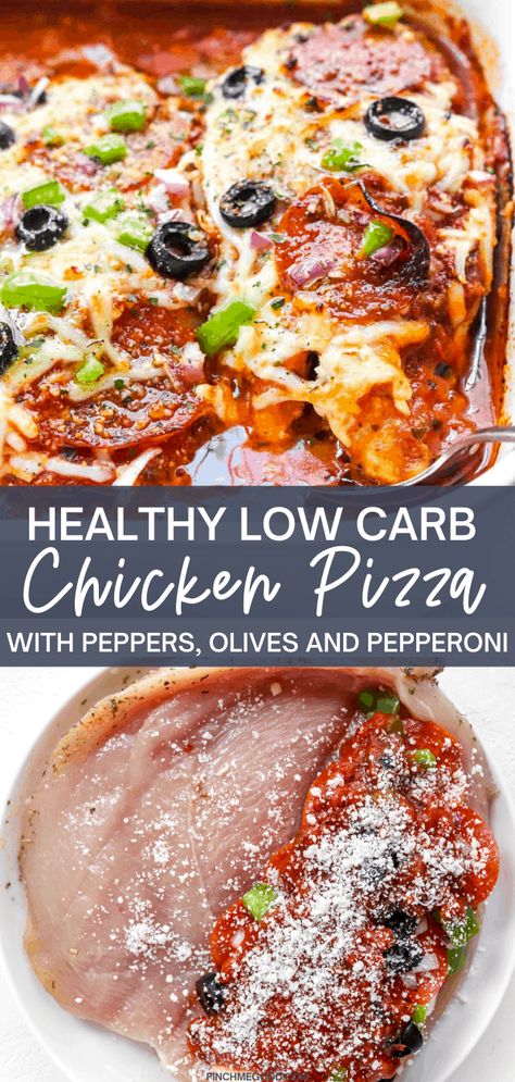 Low Carb Chicken Pizza Bake, Low Carb Pepperoni Pizza Chicken Bake, Healthy Pizza Casserole Recipes, Low Carb Pizza Chicken, Keto Chicken Pizza Casserole, Keto Chicken Pizza Bake, Baked Pizza Chicken, Pepperoni Pizza Chicken Bake, Chicken Pepperoni Bake