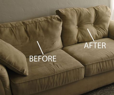 With a needle, thread, a few buttons, and 15 minutes, you can convert your couch cushions from sagging, shapeless sacks to sculpted, snugly supports.Here's how: Fixing Saggy Couch Cushions, Fix Sagging Couch, Couch Makeover, Furniture Fix, Old Sofa, Diy Couch, Furniture Repair, Couch Cushions, Needle Thread