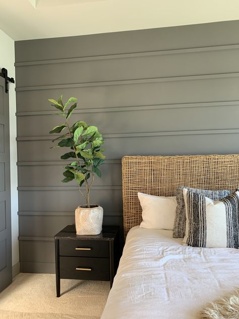 Sage Master Bed, Sage Green Accent Wall Master Bed, Modern Organic Accent Wall, Sage Green Shiplap Wall, Sage Shiplap, Half Accent Wall Bedroom, Sage Accent Wall Bedroom, Accent Wall Bedroom With Window, Bedroom Accent Wall With Window