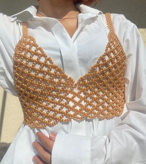 Excited to share the latest addition to my #etsy shop: Unique Bronze Pearl Crop Corset Top, Beaded Chain Lace Bralette, Rave Outfit, Hand Braided Pearl Body Chain for Woman https://etsy.me/3ZbsBEv #pearltop #beadedbralette #bronzepearlcrop #pearlbralette #uniquecorsett Rave Outfits, Beaded Top Outfit, Pearl Body Chain, Beads Clothes, Hand Beaded Bag, Rave Outfit, Beaded Jewelry Tutorials, Beaded Top, Beaded Bags