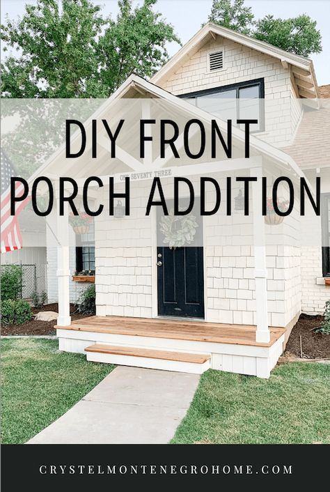 Are you looking to add a little extra flair to your home's front porch or front deck? With a DIY front porch addition, you can easily add a unique touch to your home and make it even more inviting. Whether you want to build a new porch or just modify an existing porch, there are a variety of projects you can tackle to give your home a beautiful and inviting outdoor space. For more inspiration, check out my website crystelmontenegrohome.com to more more DIY ideas and projects. White Front Porch, Cute Front Porch, House With Front Porch, Front Porch Pergola, Front Porch Stairs, Front Porch Deck, Front Porch Addition, Porch Stairs, Front Porch Steps