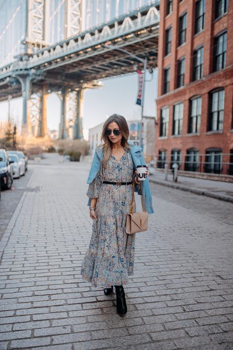 Blue Floral Maxi Dress Outfit, Floral Maxi Dress Outfit, Blundstone Style, Dress Layering, Feeling Groovy, Fall Maxi, Flower Maxi Dress, Frock Fashion, Revolve Dresses