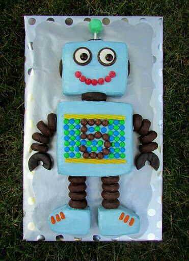 Robot                                                                                                                                                                                 More Robot Cake, Robot Birthday Party, Robot Theme, Robot Party, Mini Donuts, Boy Birthday Cake, A Robot, Cakes For Boys, Birthday Cake Kids