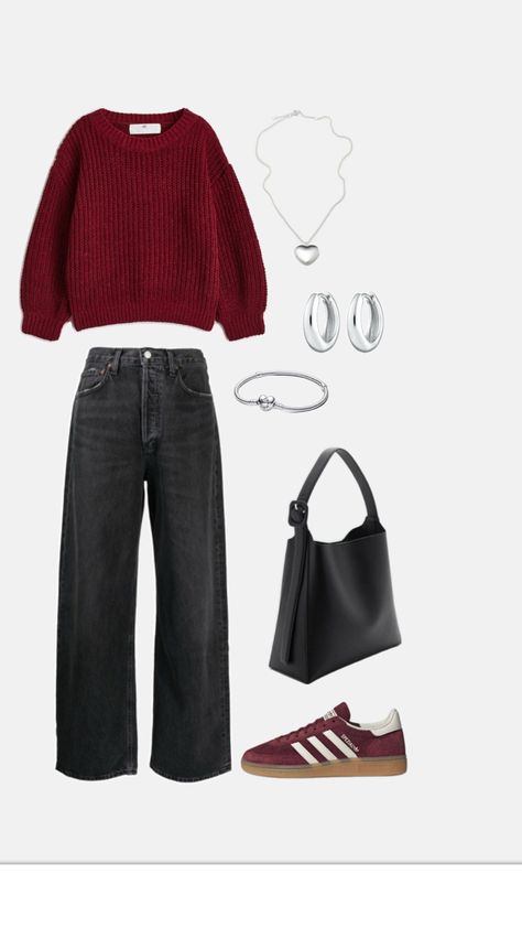 #outfit #fall #darkred #red Burgandy Outfits Aesthetic, Red Converse Outfit, Grey Jeans Outfit, Red Converse, Red Fall, Stockholm Style, Outfits With Converse, Stockholm Fashion, Outfit Fall