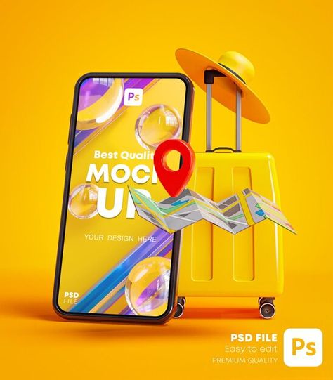 Phone Ads Design, Phone Banner Design, Phone Poster Design, Phone Graphic Design, Phone Mockup Design, Iphone Poster, Mobile Advertising Design, Yellow Luggage, Phone Ads