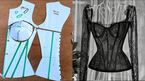 Corset Pattern Drafting Tutorial, Free Corset Pattern, Corset Pattern Drafting, Cupped Corset, Corset Tutorial, Bustier Pattern, Diy Corset, Corset Fashion Outfits, Clothing Pattern Design