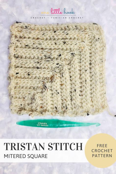 Mitered Square, Tunisian Crochet Pattern, Tunisian Crochet Stitches, Crochet Stitches For Blankets, Crochet Abbreviations, Crochet Dishcloths, Learn How To Crochet, Purl Stitch, Square Crochet