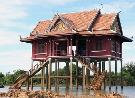 Stilt Homes in Cambodia Stilt Home, Stilt House, Turf House, Tonle Sap, Clapboard Siding, Saltbox Houses, Thai House, House On Stilts, Unusual Homes