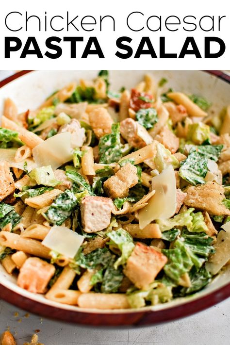 This Chicken Caesar Pasta Salad provides a delicious twist to classic Caesar salad with the addition of chopped cooked chicken and tender pasta. Loaded with all the usual ingredients and flavors of a classic Caesar salad, it’s perfect for summer barbecues and potlucks, or as a main meal for lunch or dinner. Chicken Caesar Pasta, Homemade Caesar Salad Dressing, Classic Pasta Salad, Chicken Ranch Pasta, Caesar Pasta Salad, Chicken Caesar Pasta Salad, Caesar Pasta, Healthy Pasta Salad, Meat Eater