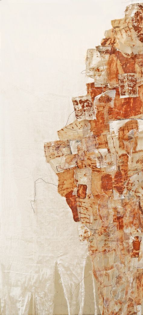 Rust dyeing patchwork with embroidery Rust Dyed Fabric Art, Textile Installation Art, Rust Textiles, Textile Art Installation, Rust Dyeing, Rust Dyed Fabric, Rust Dye, Growth And Decay, Forest Witch