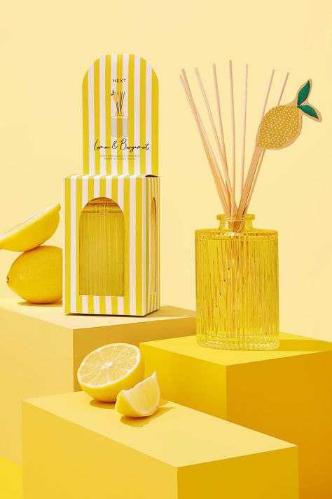 A beautifully crafted fragrance with sparkling citrus, lemon and bergamot over deep sophisticated florals. Reed Diffuser Packaging, Lemon Candle, Perfume Box, Making Candles, Perfume Packaging, Aesthetic Candles, Still Photography, Reed Diffusers, Fragrance Diffuser