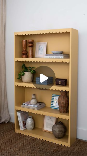 Scallop Bookshelf, Scalloped Bookcase, Scalloped Bookshelf, Amelie Room, Ada Bedroom, Yellow Bookshelves, Scalloped Shelves, Yellow Shelf, Sewing Office