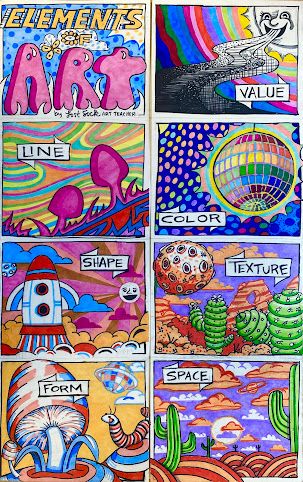 The Formal Elements Of Art, Art Elements Drawing, High School Color Theory Projects, Elements Of Art Drawing Ideas, Color Element Of Art, Space Element Of Art, Ap Art Ideas, Elements Of Art Drawing, Elements Of Art Projects