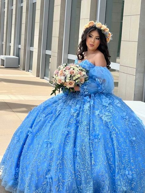 Blue Quince Dresses With Sleeves, Quinceria Dresses, Baby Blue Quince Dresses, Cinderella Quinceanera Dress, Light Blue Quinceanera Dresses, Royal Blue Quinceanera Dresses, Royal Blue Quinceanera, Quinceanera Pink, Quinceanera Themes Dresses