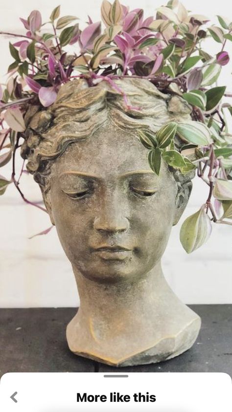 Grecian Head Planter, Bust Vase Head Planters, Head Planter Ideas, Bust Planters, Skin Branding, Creative Planters, Flower Planting, Stone Planter, Scorched Earth