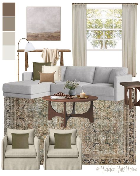 Cecelia 2 - Piece Upholstered … curated on LTK Room Decor Mood Board, Brown And Green Living Room, Sage Living Room, Decor Mood Board, Living Room Design Board, Living Room Colour Schemes, Sage Green Living Room, Transitional Living Room Design, Earthy Living Room