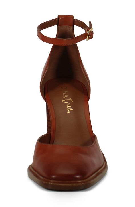 A narrow ankle strap refines the look of this lightly cushioned block-heel pump. 3 1/2" heel Cushioned footbed Leather upper/synthetic lining and sole Imported Tan Block Heels, Brown Block Heels, Fall Heels, Tan Pumps, Orange Heels, Classy Shoes, Brown Leather Heels, Vintage Boots, Comfortable Heels