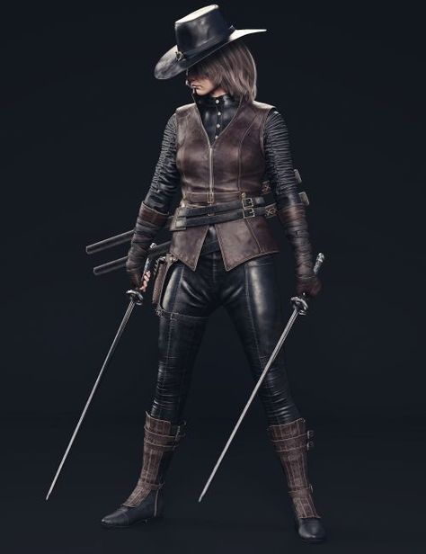 dForce Blood Hunter Outfit for Genesis 9 D&d Bounty Hunter, Female Hunter Outfit, Fantasy Hunter Outfit, Hunter Outfit Female, Bounty Hunter Outfit, Female Bounty Hunter, Female Hunter, Blood Hunter, Uniform Costume