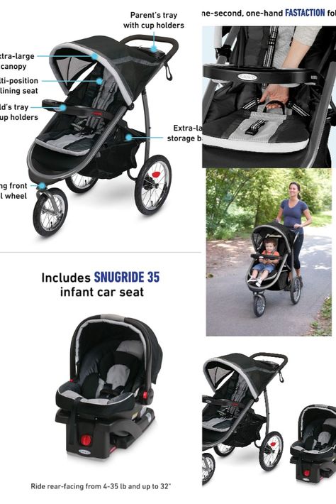 Graco's FastAction Fold Jogger Travel System is the ultimate crossover stroller, combining all the comfort and convenience features of a traditional stroller with the performance and maneuverability of an all-terrain jogger. This stroller is loaded with innovative features like the one-second, one-hand FastAction fold, bringing the ultimate in convenience to a jogger. This travel system includes the SnugRide 35 infant car seat. Jogging Stroller, Infant Car Seat, Car Seat Accessories, Travel System, Car Seat, Baby Car Seats, Crossover, Stroller, Car Seats