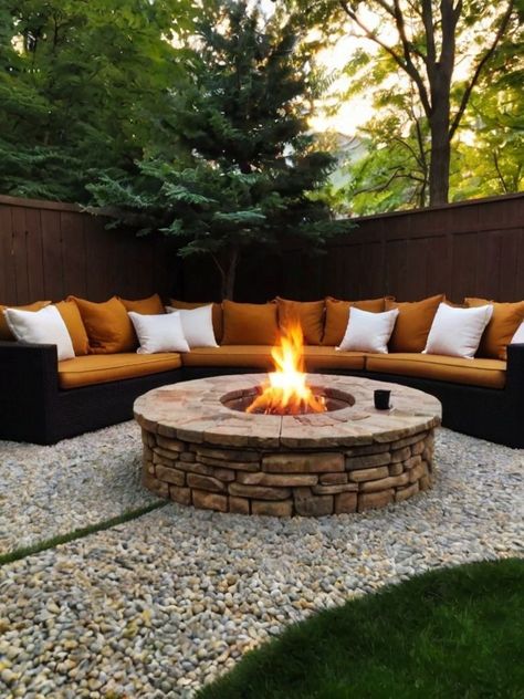 Simple Firepits Backyard Ideas, Fire Pit Corner Backyard, Corner Fire Pit Ideas, Outdoor Corner Fireplace, Jacuzzi Backyard, Backyard Fire Pit Area, Outdoor Fire Pit Diy, Fireplace Plans, Relaxation Ideas